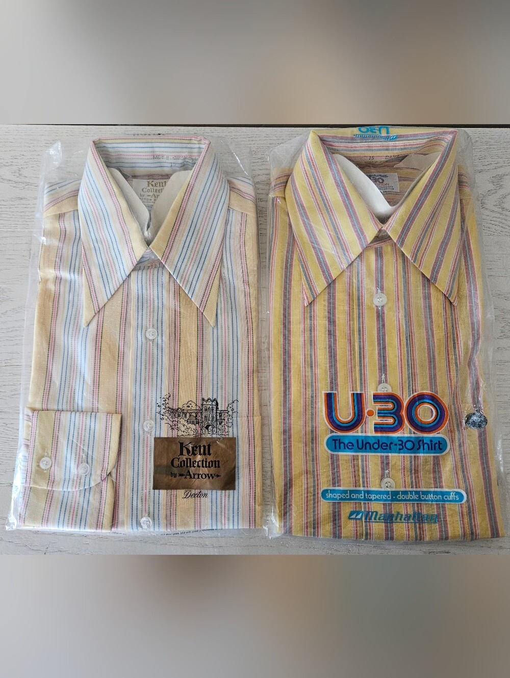 Vtg Mens Retro 60’s/70’s Permanent Press Striped Dress Shirt NOS Lot Of 2